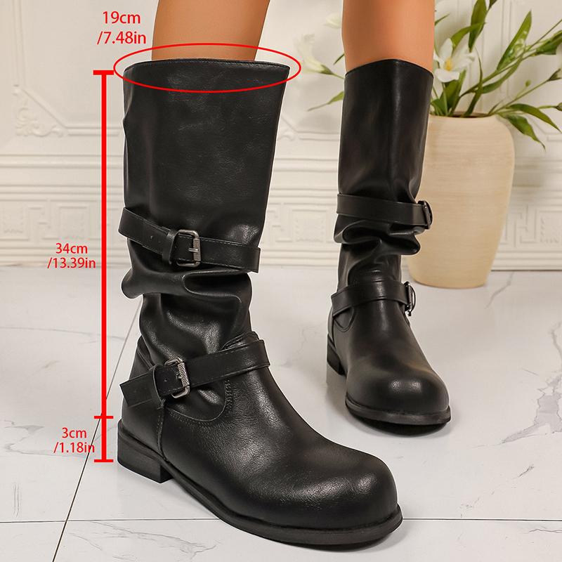 

Винтажные ботинки для верховой езды из искусственной кожи с пряжкой Женские ботинки-слипоны на среднем каблуке до середины икры Женские ботинки с круглым носком Осень-Зима Botas 40