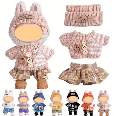 17cm Lovebu Peluş Giysi Seti (Kazak, Kareli Etek, Pantolon ve Şapka) - Peluş Oyuncaklar İçin 3 Parçalı Set (1., 2. ve 3. Nesiller) - Sevimli Bebek