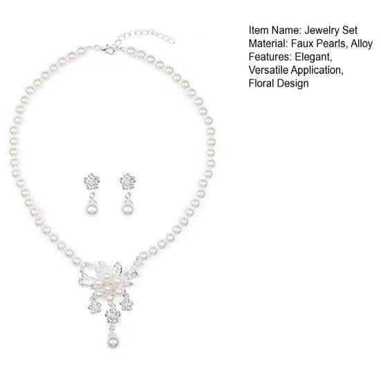 1 Set Wedding Faux Pearl Jewelry Women Flower Necklace And Earrings Elegant White