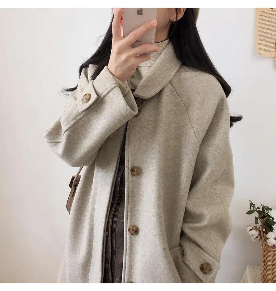 Women's Plus Size Mid-Length Wool Coat - New Korean Style for Autumn/Winter