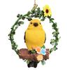 Bird On Wreath Figurine Resin Bird Hanging Decoration Garden Tree Hanging Bird Statue for Patio Porch Terrace Windows