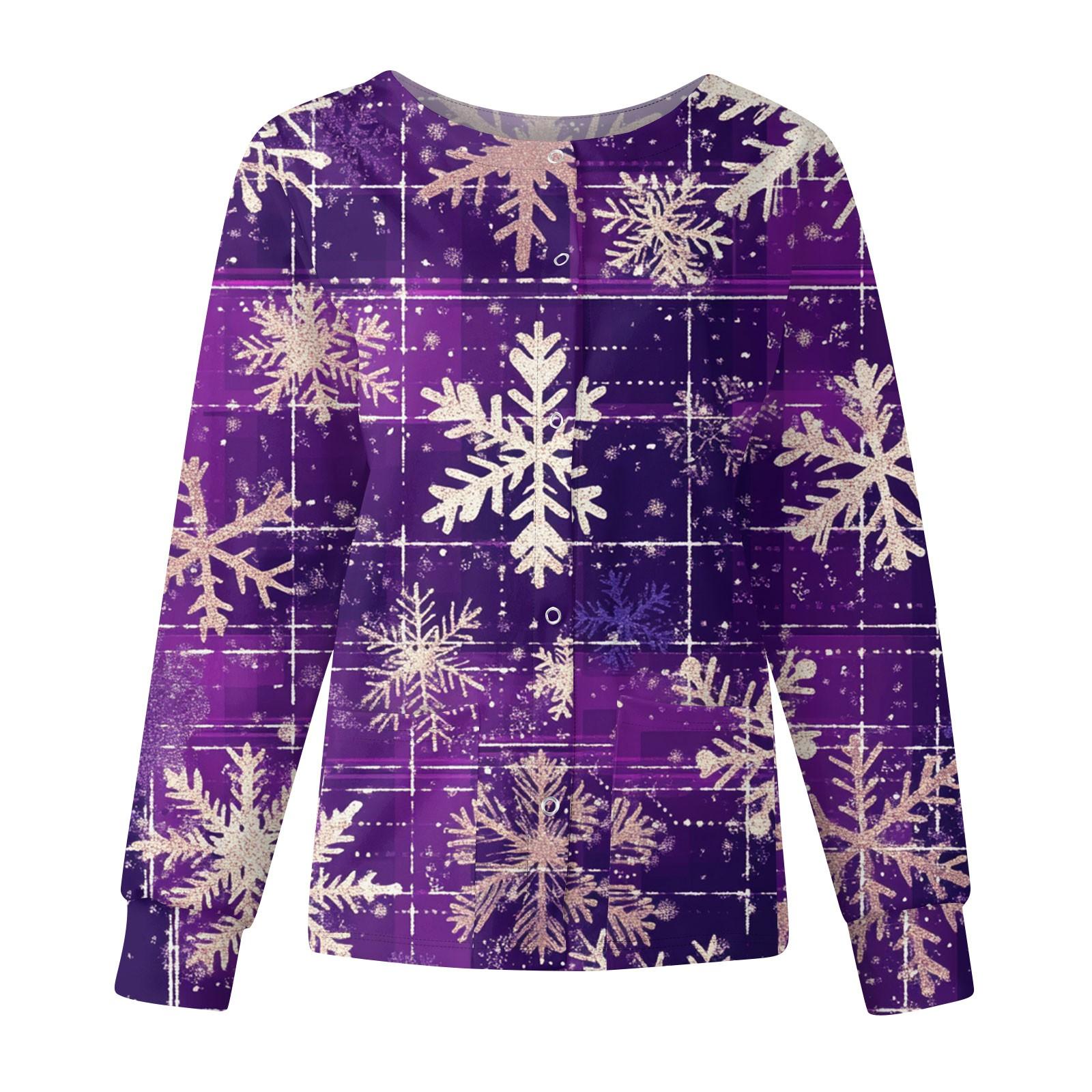 

Женские топы с длинными рукавами и карманами, рабочий воротник-стойка, однобортный защитный комбинезон, куртка, рождественский топ XXL фиолетовый