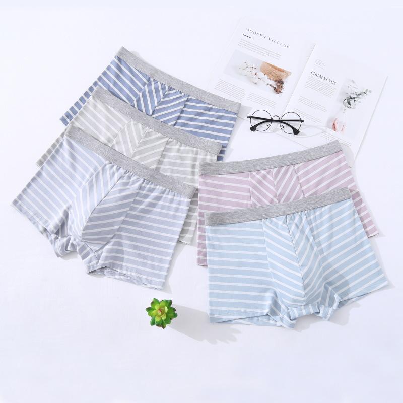 Baumwoll Herren Unterwäsche Mittlere Taille Übergröße Gestreift Bedruckt Nahtlos Vier-Ecken Unterwäsche