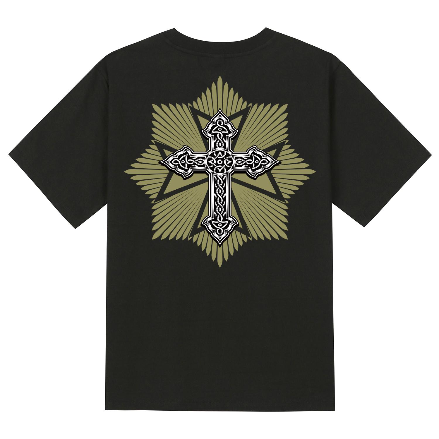 Khan 6312 Ktb0061 Cross God Short Sleeve T-Shirt - Black Black/L