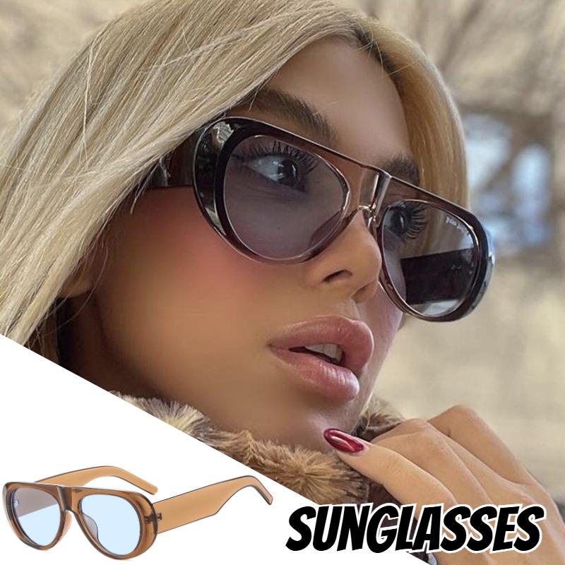 New Vintage Oval Oversized Sunglasses Trendy Wide Frame Unisex Fashion Shades for Women Men