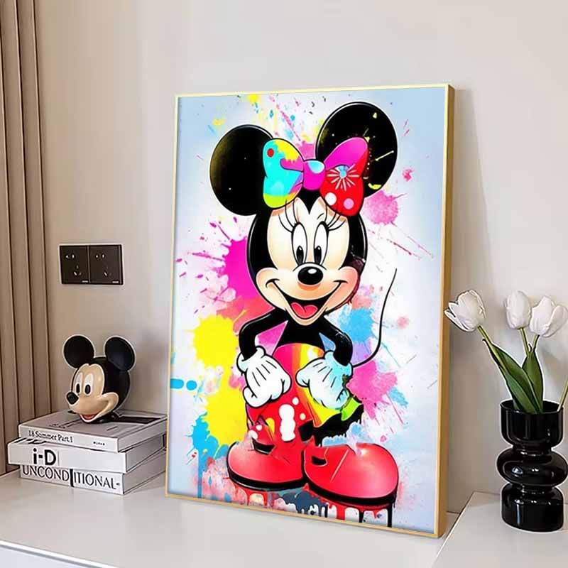 Disney Diamond Painting Minnie Mouse Splatter Graffiti Style Illustration Mosaic Embroidery Diamond Painting Cross Stitch Home Decoration 5D DIY