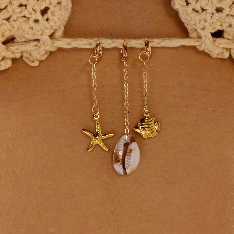 1/3Pcs Stainless Steel Creative Conch Coral Seahorse Bikini Buckle Pendant For Women Starfish Fish Shell Bikini Swimwear Jewelry