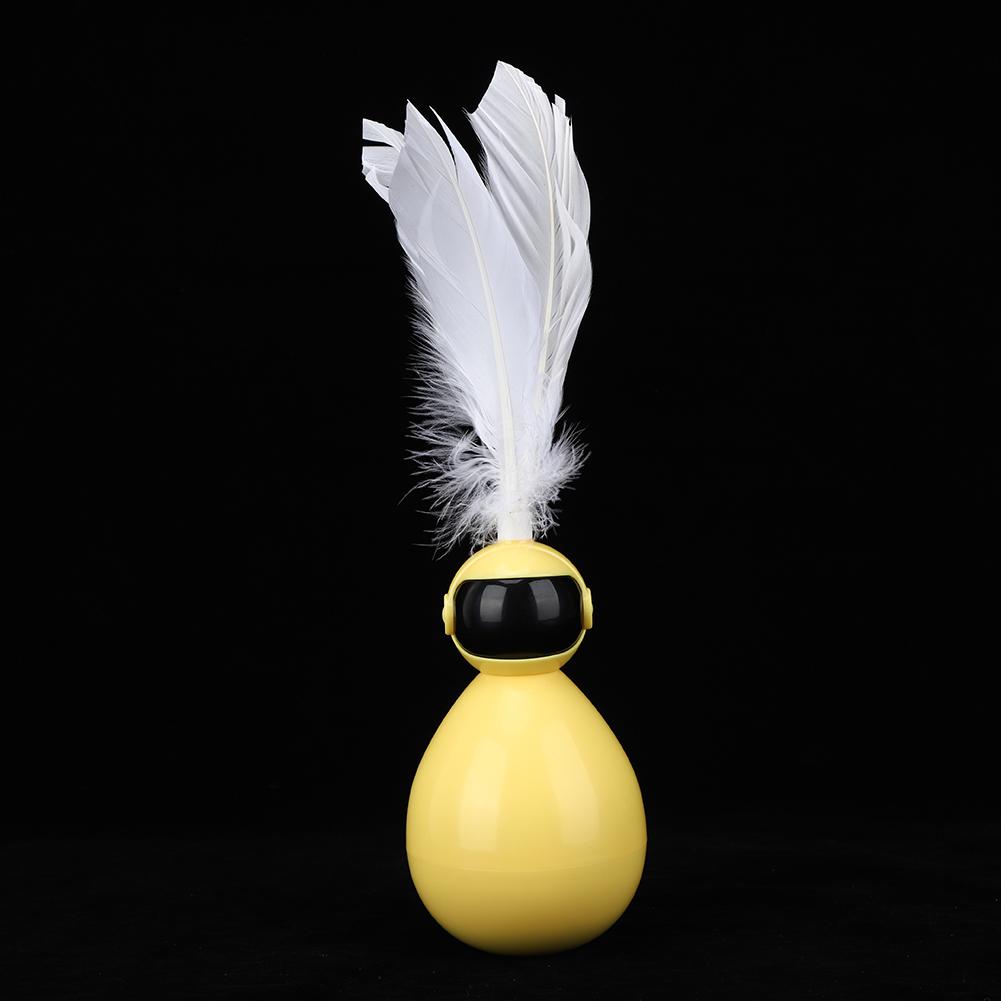 ABS Durable Pet Robot Attractive Tumbler Swing Ball with Feather Cat Teaser Funny ToyYellow