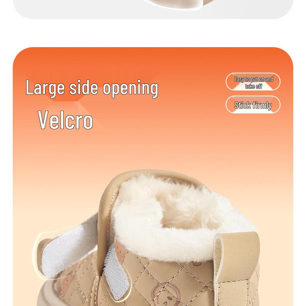 Jingqi Fleece-Lined Infant Cotton Shoes: Warm Winter First Walker for Boys & Girls, Low-Top, Ages 1+