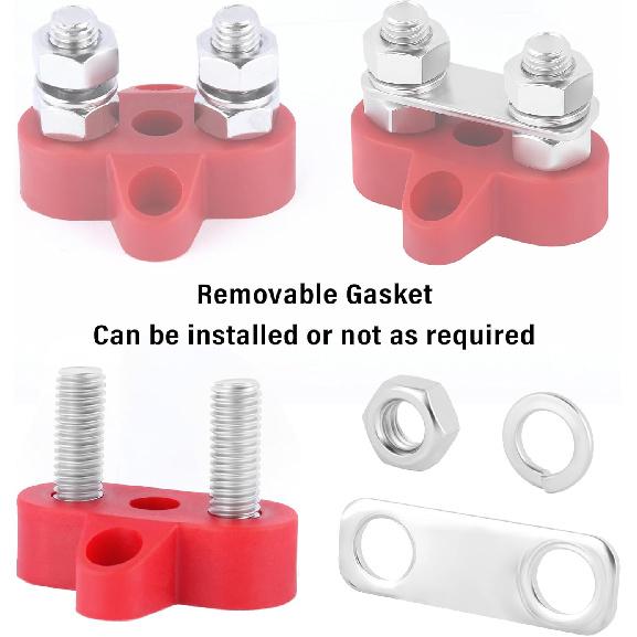 2PCS Battery Terminal Distribution Block,M8 Dual Studs Bus Bar Terminal Block With Battery Terminals Top Post,Negative & Positive 12V Power