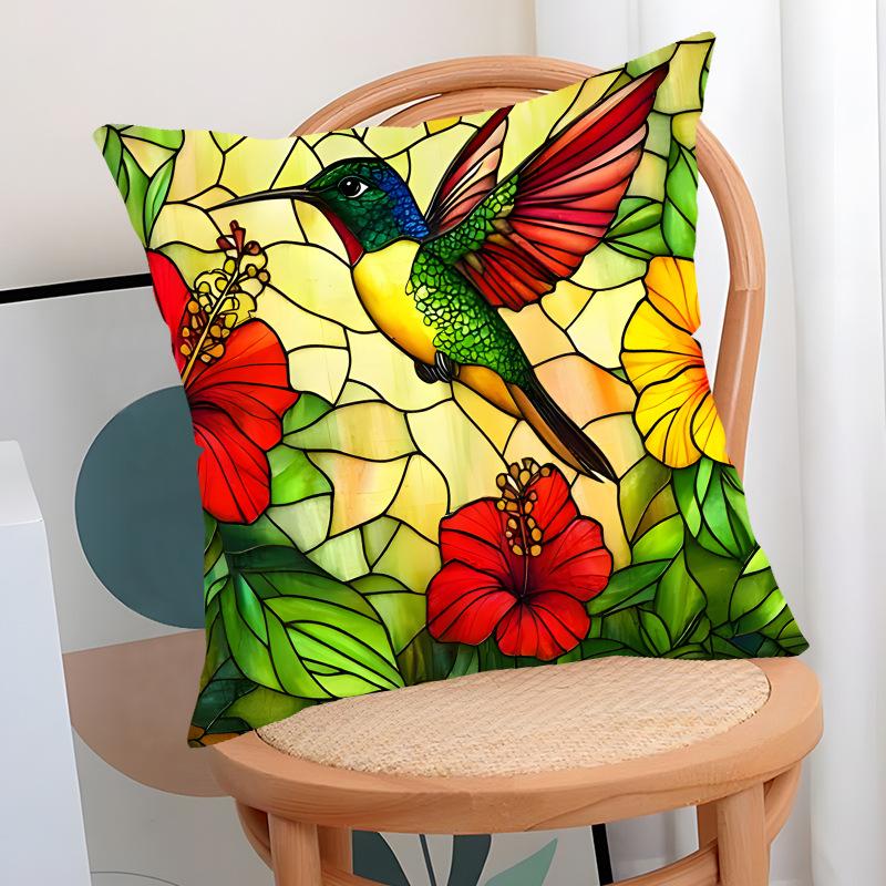 Flower and Bird Series Pillow Cover Spring Plant Flower Print Sofa Cushion Cover Living Room Bedroom Cushion