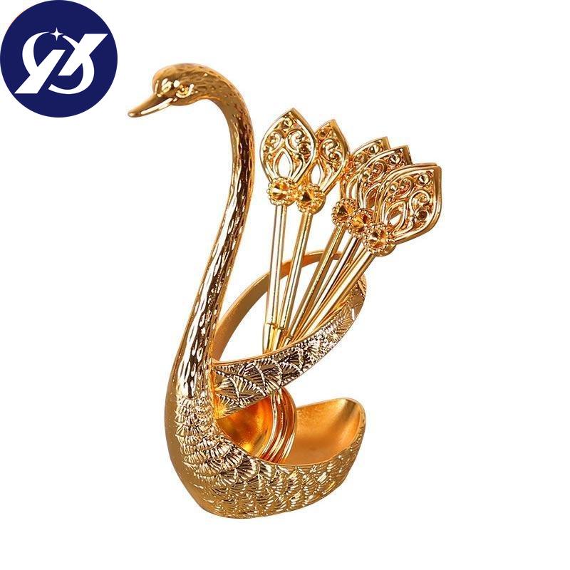 6Pcs Decorative Craft Metal Swan Base Spoon Holder Kitchen Tableware Cutlery Set Creative