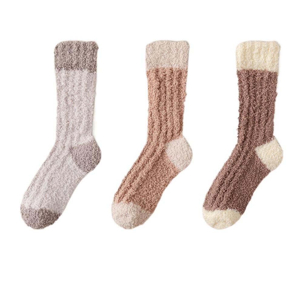 3Pairs Winter Coral Fleece Socks Sleeping Mid Tube Socks Women Kawaii Floor Plush Socks  Winter