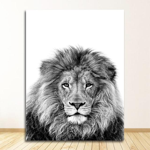 Black and White Pictures Kids Room Decoration Animals Print Lion Zebra Elephant Wall Art Poster Safari Nursery Canvas Painting
