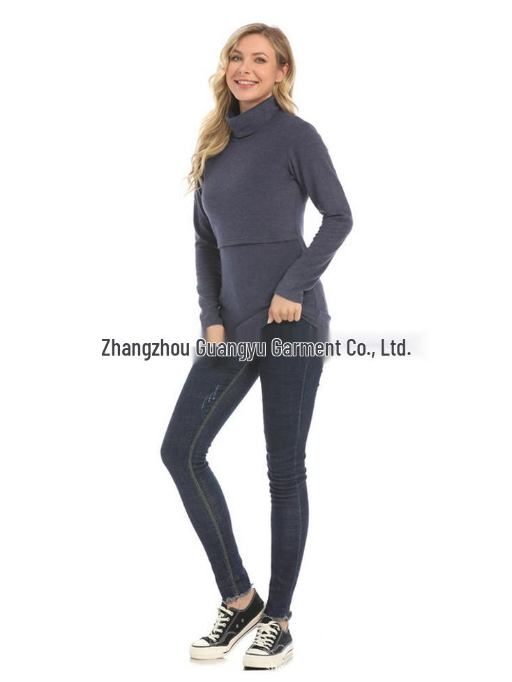2025 Winter Maternity High-Neck Warm Base Layer Top - Trendy, Elastic & Nursing-Friendly