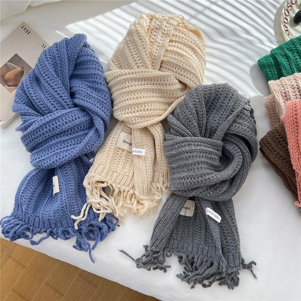 Fashion Thick Wool Knitted Scarves Plain Solid Tassel Shawls And Wraps Pashmina Stole Perfect For Autumn & Winter Style 166*30Cm