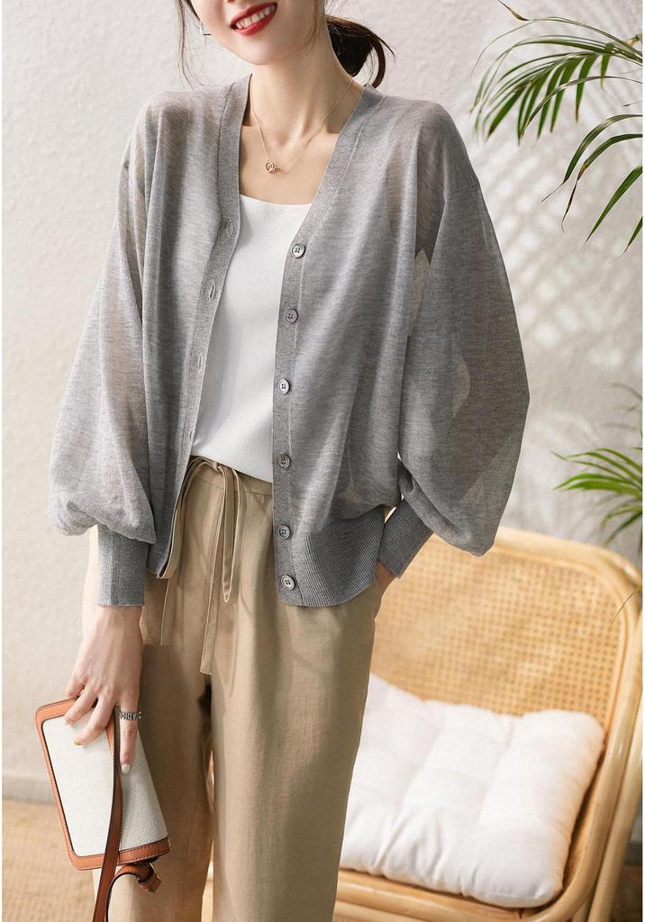 Women's Korean Style Ice Silk Knit Cardigan - Lightweight, Breathable, Sun Protection for Spring & Summer