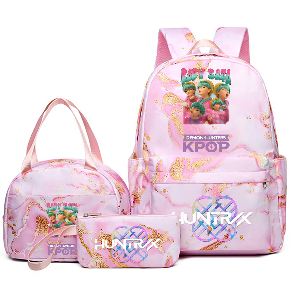 3Pcs/set Anime Cartoon Kpop Printed Backpack with Handbag Pencil Case for Teenager Student Girl Boy Bookbag Schoolbag Women Large Capacity Travel Bag