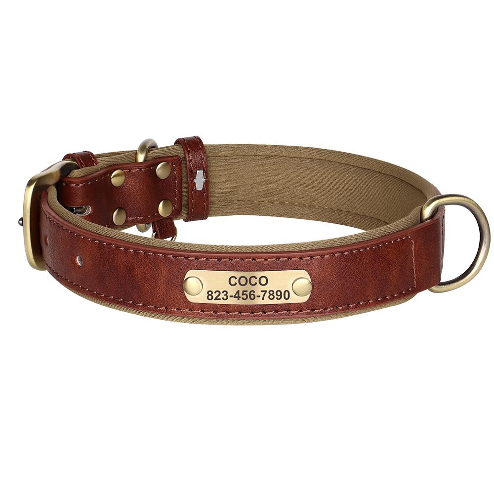 Personalized Dog Collar Leather ID Nameplate Dogs Collars Soft Adjustable Collar Free Engraving for Small Medium Large Dogs
