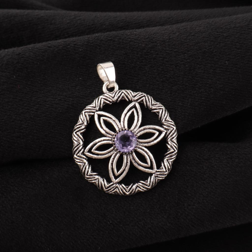 Rare Iolite Gemstone 925 Sterling Silver Jewelry Handcrafted Round Pendant 1.48" CP-29-2