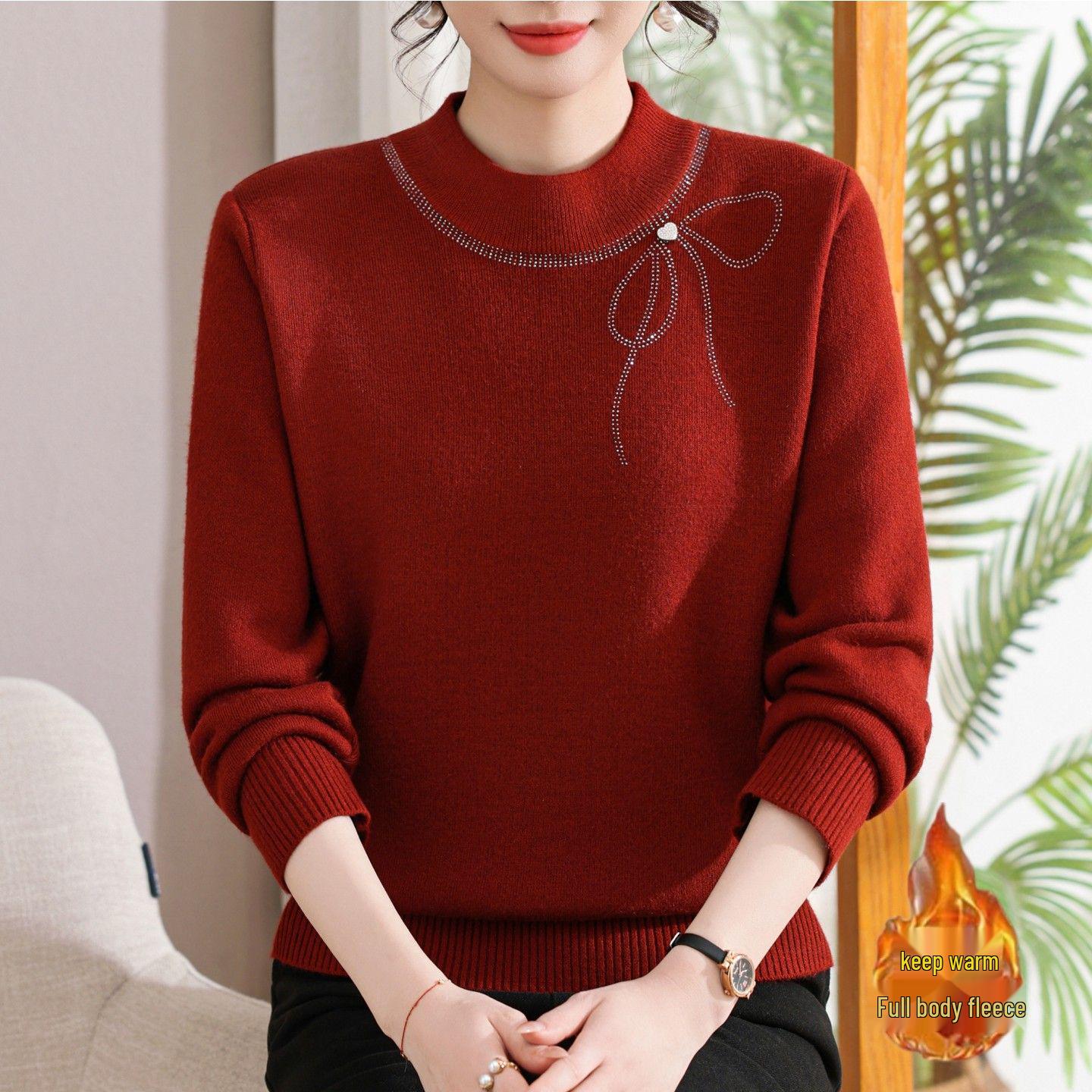 

Mom s Plus Size Velvet Thickened Sweater - Half-High Collar for Middle-Aged and Elderly Women, Warm Stylish Base Layer. M [85-105 kg]
