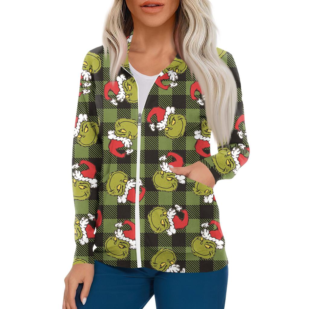 Women Long Sleeve Pattern Pocket Working Stand-up Collar Single-breasted Protective Overalls Cardigan Jacket Top