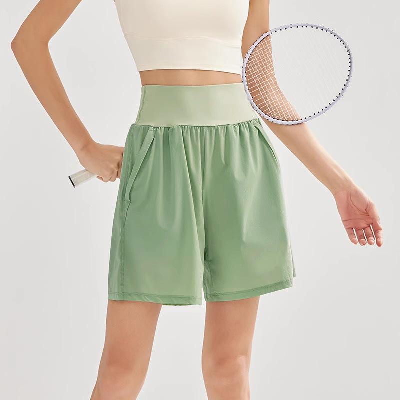 

Sports shorts women s summer thin high-waisted belly five-point pants loose breathable quick-drying running fitness pants 2xl [suitable for 67.5-75kg] зелений