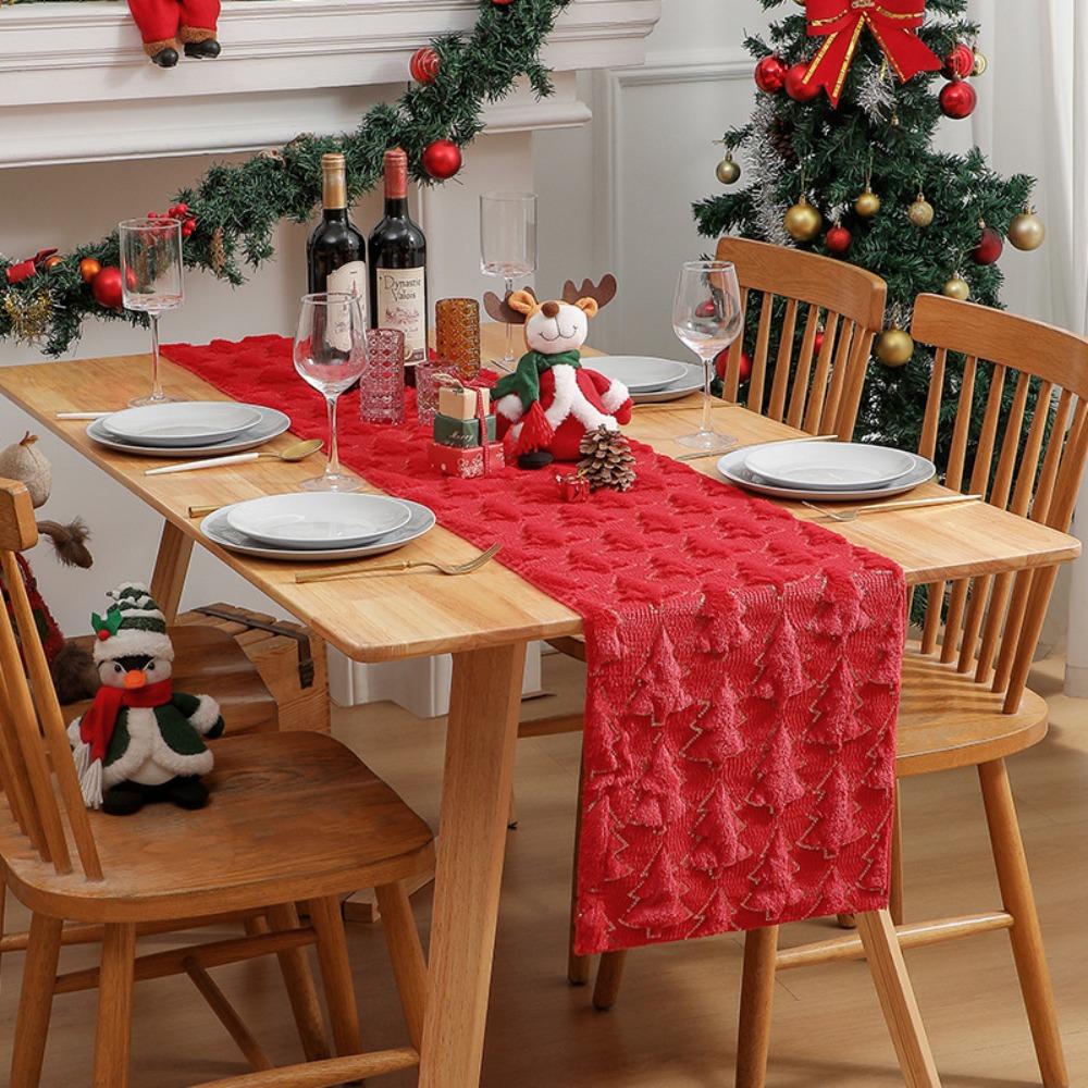 Plush Embroidered Christmas Table Cover Rectangular Dining Tablecloth  Restaurant
