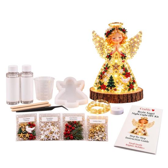 Resin Christmas Tree Kit DIY Night Light Kit, Holiday Craft Set with Making Silicone Mold, LED Light, Decorations & Tools, Gift for Crafters Project