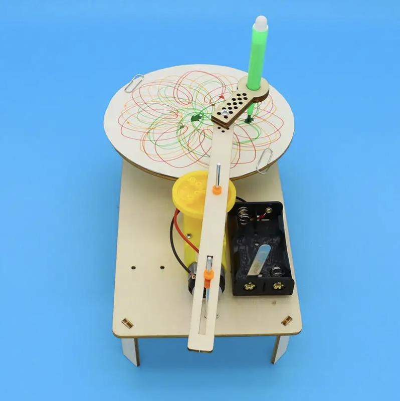 DIY Children's Puzzle Assembly Wooden Electric Plotter Kit Model Automatic Drawing Robot Scientific Physics Experiment Toy