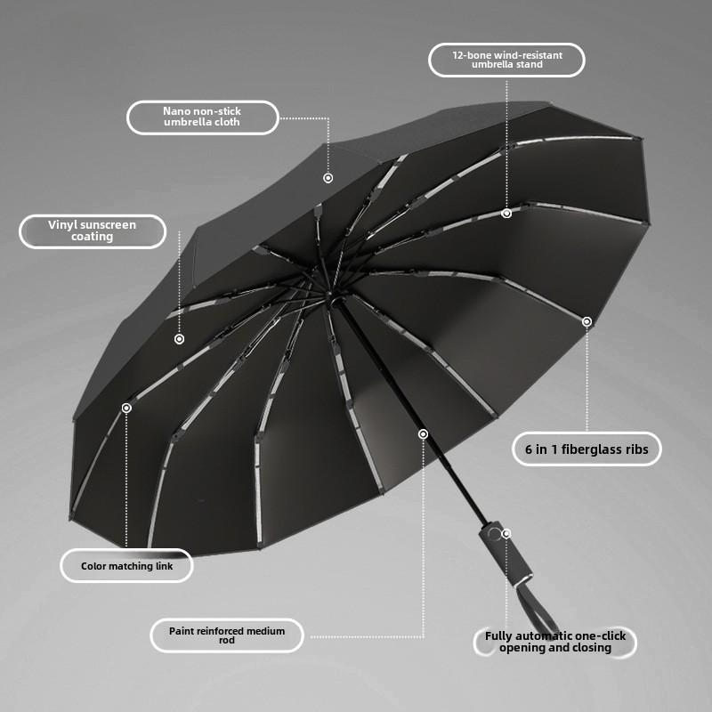 264 Bone Automatic Umbrella For Women'S Weather And Rain Special Folding Plus Size Men'S Storm-Resistant Reinforced Umbrella