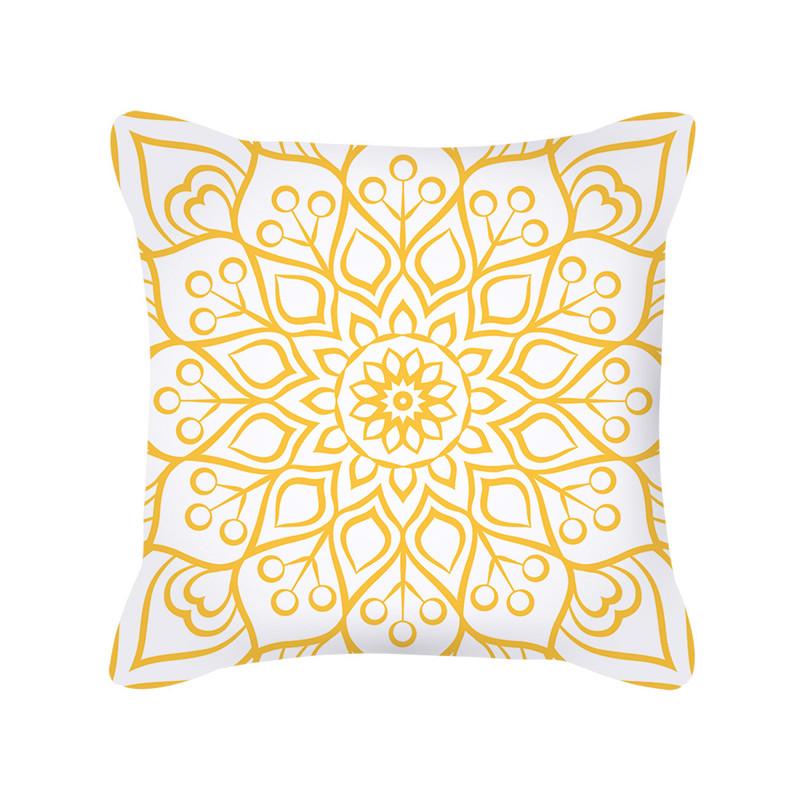 Yellow Geometric Stripe Sofa Cushion Cover Flower Pattern Decorative Throw Pillow  Nordic Style Home