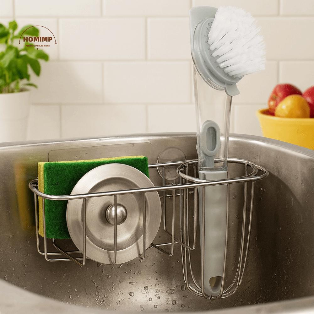Stainless Steel Sink Hanging Basket Smooth Edges Rustproof Sponge Storage Basket Wall Mounted Rounded Corners Sink Organizer