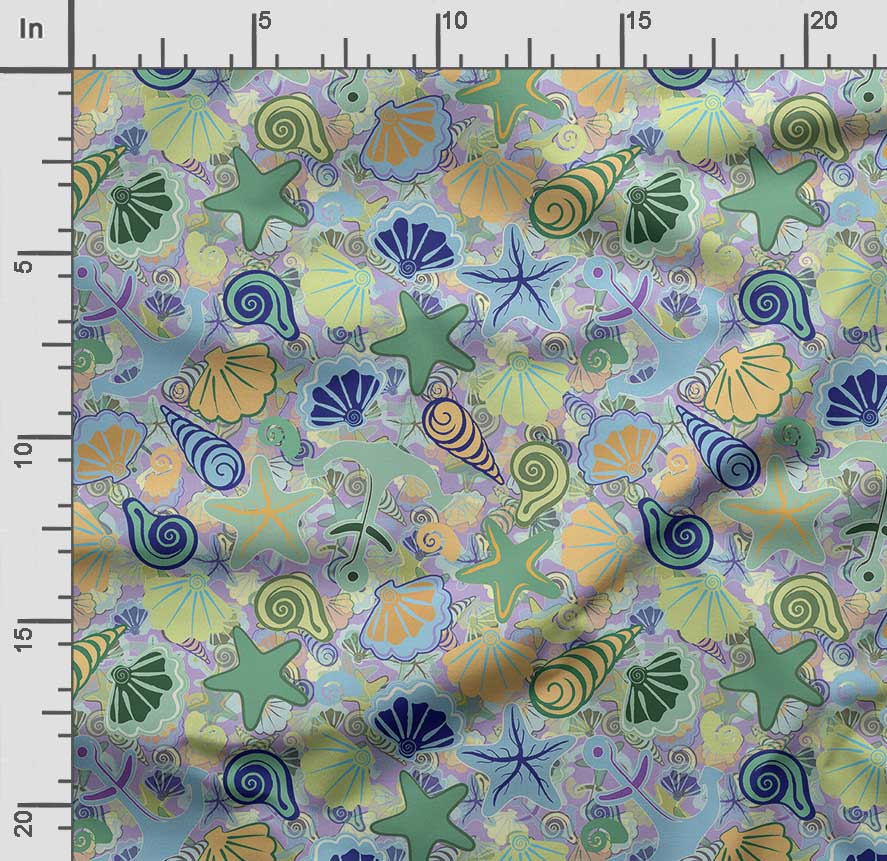 Soimoi Sea Shell Print, Cotton Cambric, Quilting Fabric prodávaná společností The Yard 42 Inch Wide, Medium Weight Cotton Fabric,