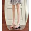High-heeled Sandals for Women's Summer New High-end Silver Mid-heel One-word Buckle with Open-toed Thick-heeled Sandals for Women