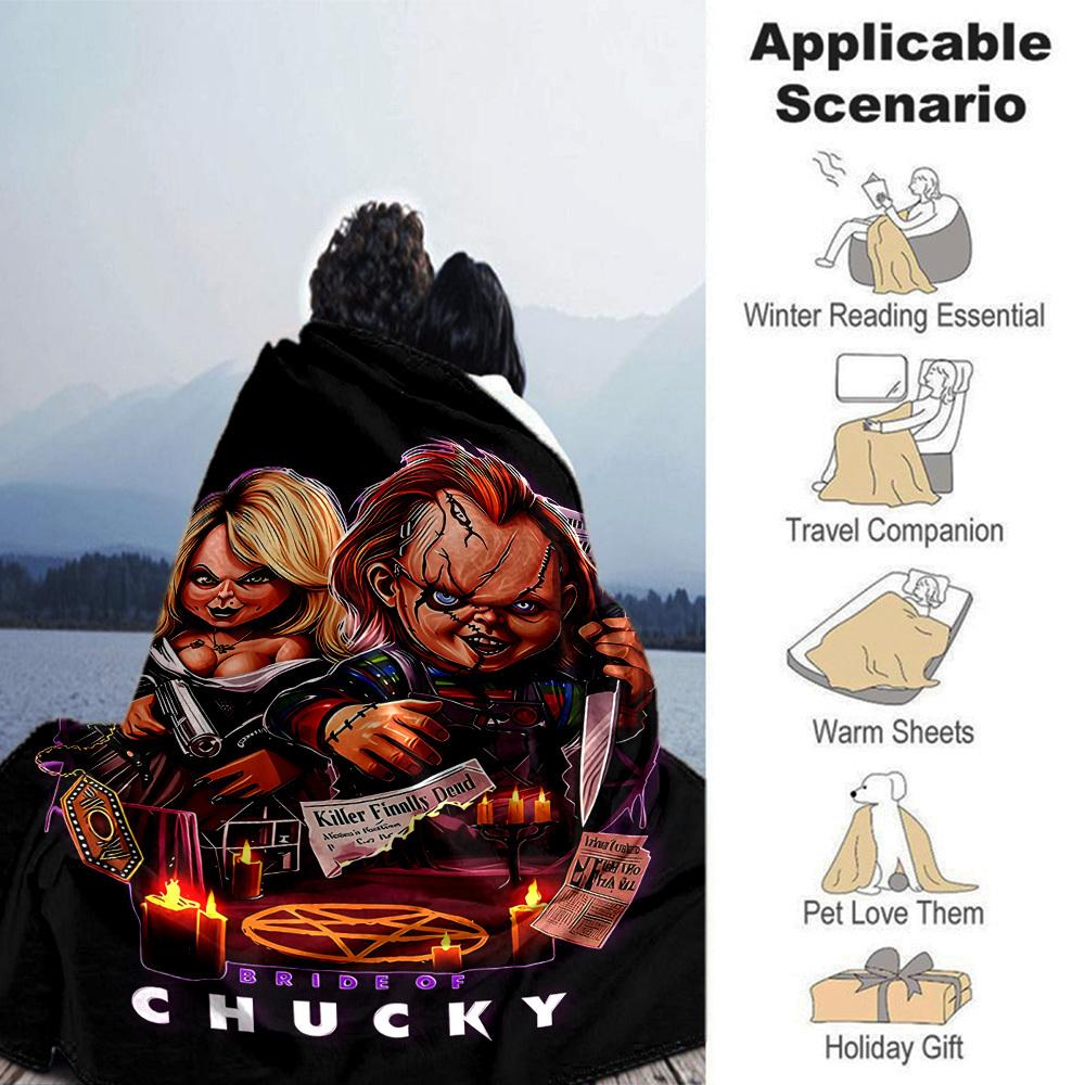 1pc Bride of Chucky Throw Blanket Soft Flannel, Cozy All Season Polyester Perfect for Home, Office