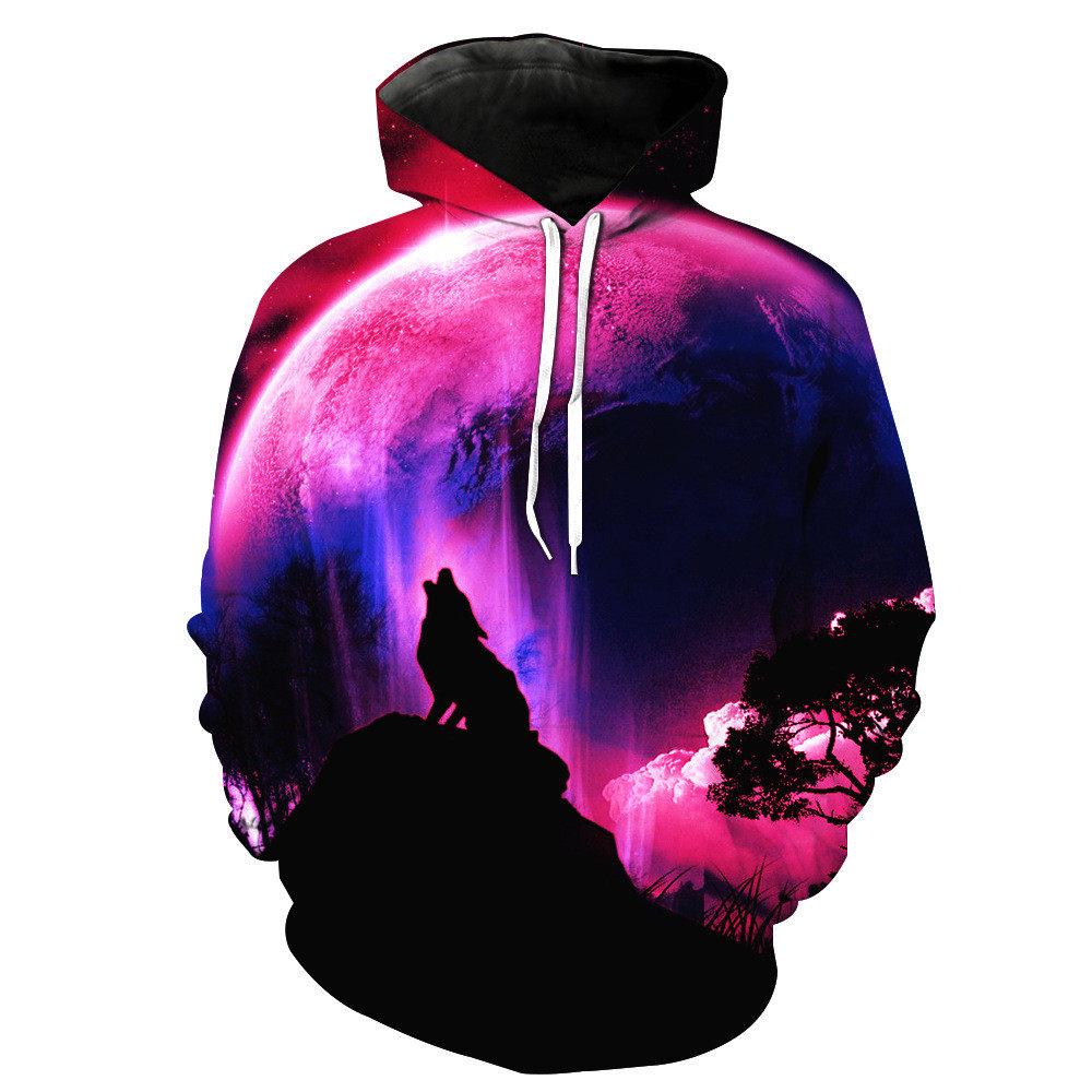 Cool Space Galaxy Wolf Hoodie Hoodies Men Bright Wolf Fashion Handsome Wolf Hoddies Spring Autumn Pullovers Sweatshirts Sweat