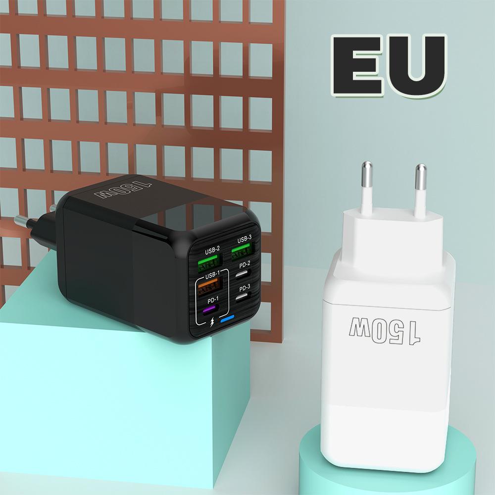 150W Multi-Port Charger: 3 USB + 3 PD Fast Charge, Euro & UK Standard