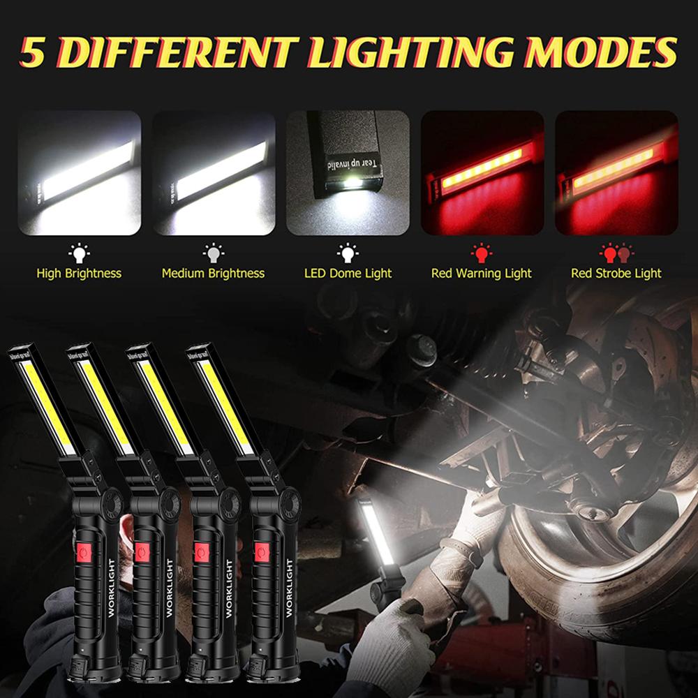 Portable COB LED Flashlight USB Rechargeable Work Light Magnetic Super Bright Folding Lantern Built-in Battery Camping Torch