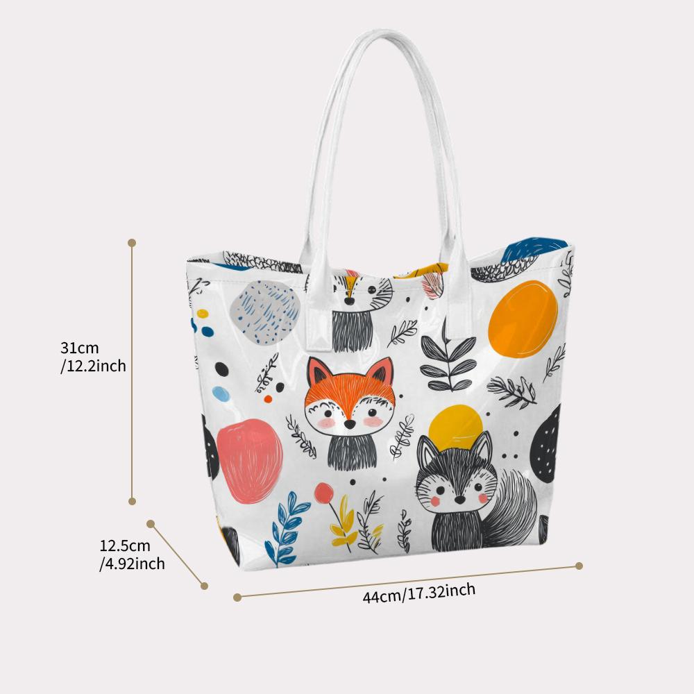 Cute Cartoon Animal Printed Tote Bag Casual Lightweight Daily Shoulder Handbag