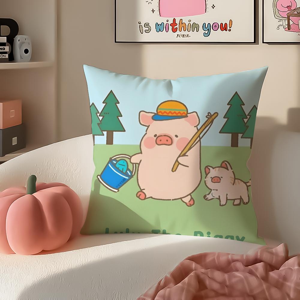 Cartoon LLulu Pig Pink Cushion Cover Pillowcase Short Plush Invisible zipper Room Sofa Cushion Cover