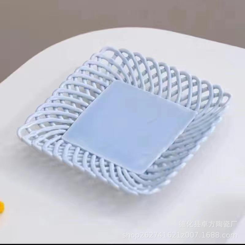 Handgewebter Keramik-Obstteller, Abtropfkorb, Süßigkeitenteller, Snackteller, Aufbewahrungskorb, Ablage, Brotbackform, Dessertschale