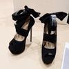 Black High Heels For Women 2025 Fashion Ankle Cross Strap Platform Pumps Sexy Peep Toe Party Dress Shoes Stiletto Sandals