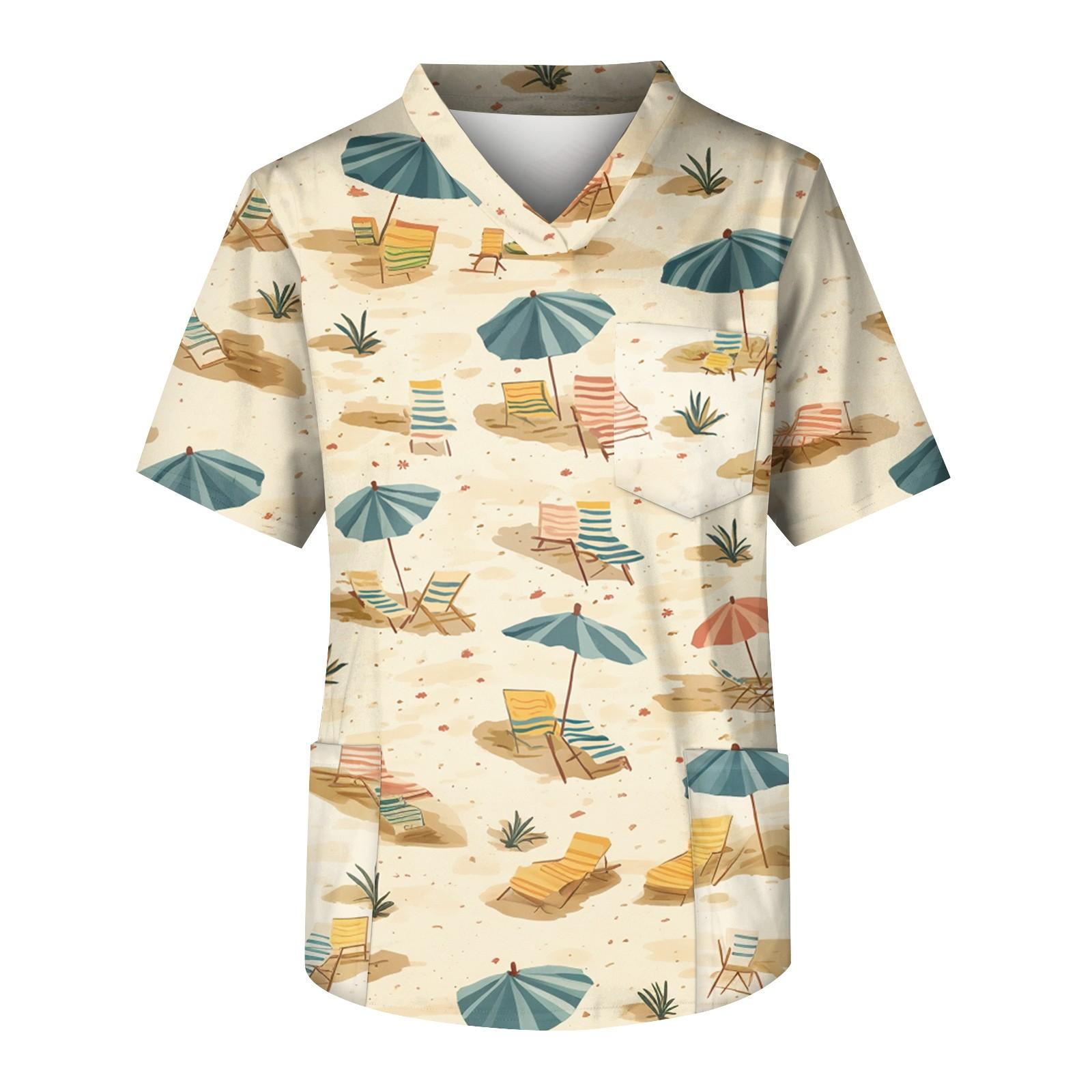 

Мужской топ с коротким рукавом, V-образным вырезом и принтом, нагрудным карманом S бежевый