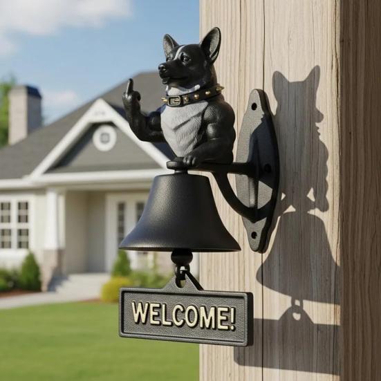 Middle Finger Muscle Dog Doorbell Vintage Puppy Welcome Door Bell Home Office Entrance Decorative Bell Pet Lover Gift