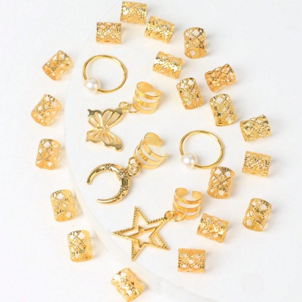 25pcs Butterfly Dreadlocks Beads Hair Braiding Hair Braid Tubes Hollow Out Hair Ring  for Braids