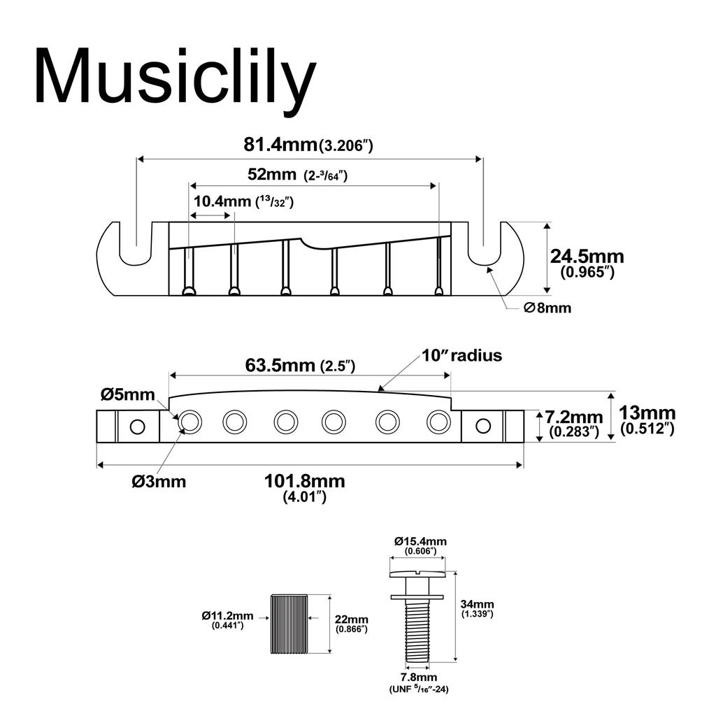 Musiclily Ultra 10.4mm Brass Wraparound Bridge with Stop Tailpiece, Preset, USA, for Electric Guitars, Gold