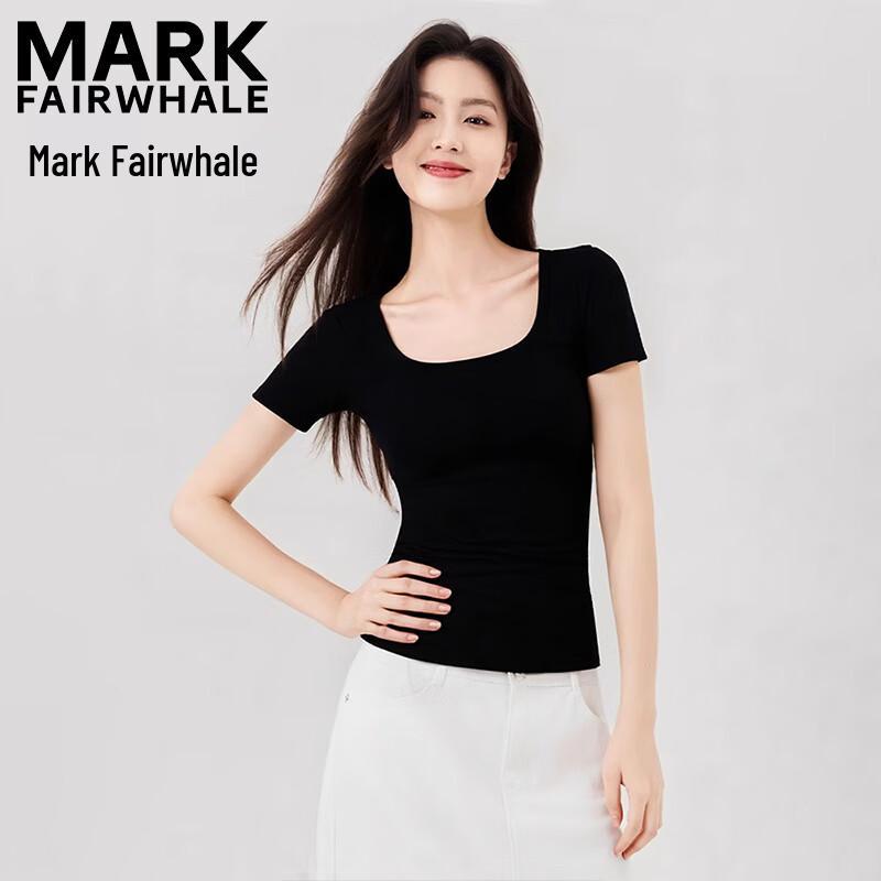 MARK FAIRWHALE Women s U-Neck Ribbed Slim Fit T-Shirt M
