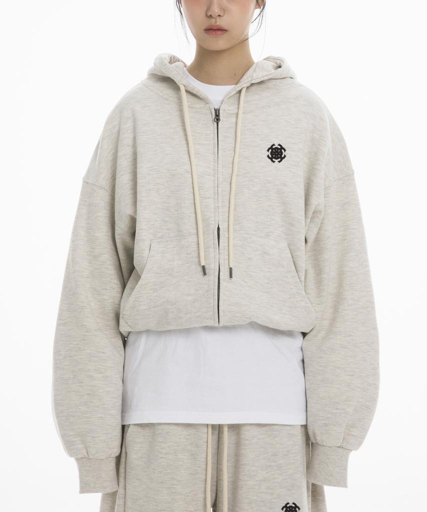 Fanshow Symbol Over Fit Fleece-Lined Hooded Zipup - Oatmeal