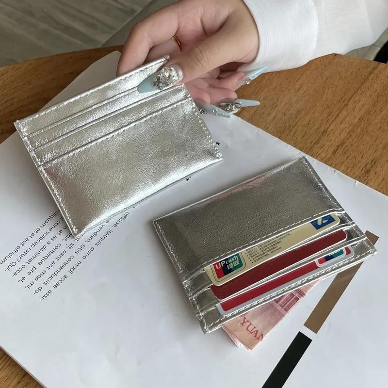Silver Genuine Leather Ultra-thin Card Holder Large Capacity Multi-card Slot Bank Credit ID Bag Mini Cute Wallet for Women